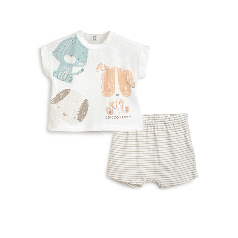 Infants Medium Natural Printed Outfit with Short Pants image number 0